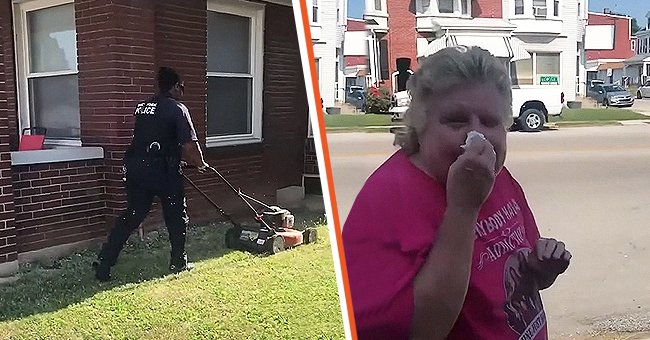 A picture of a police officer mowing the lawn | Photo:  youtube.com/USA TODAY 