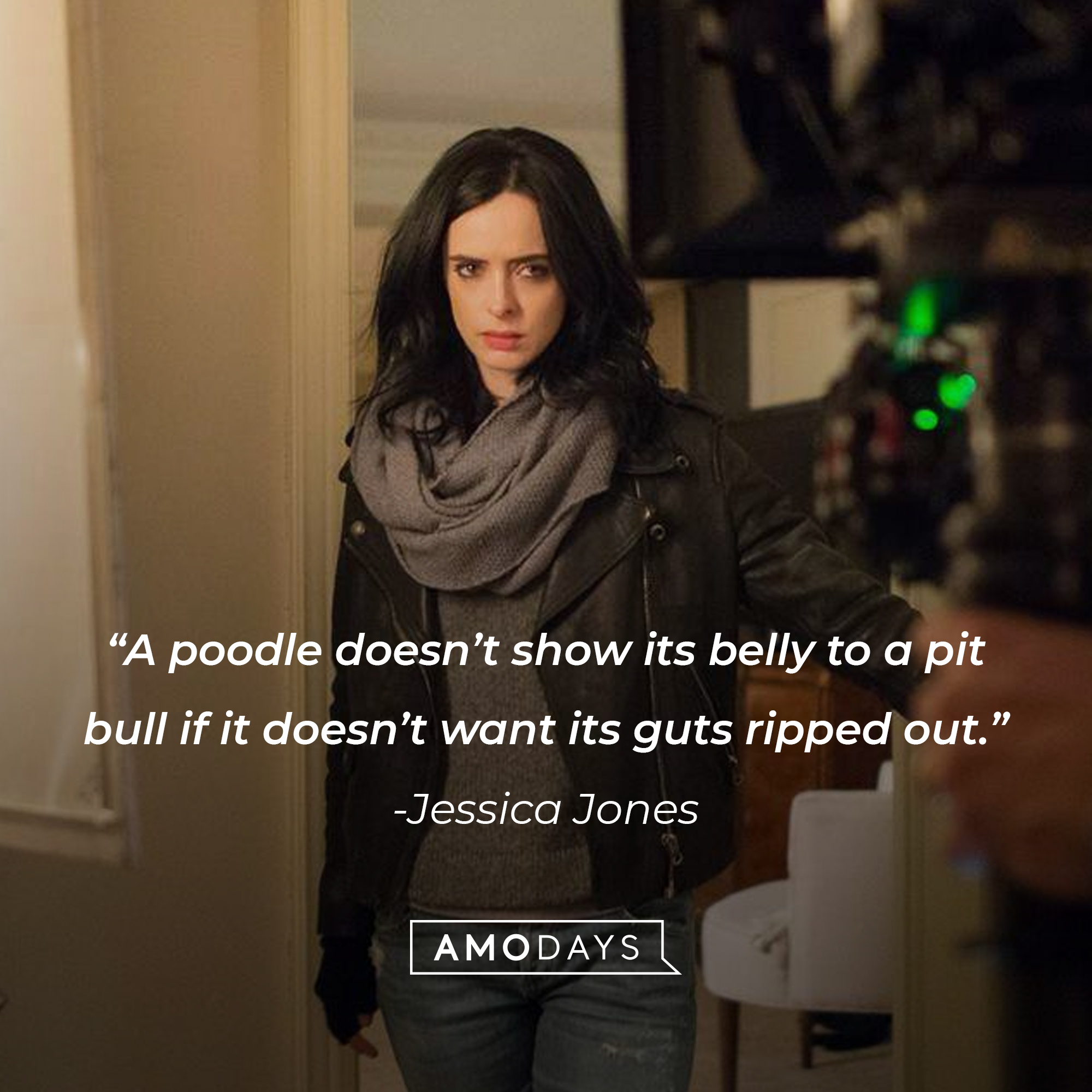 An image of Jessica Jones with her quote: “A poodle doesn’t show its belly to a pit bull if it doesn’t want its guts ripped out.”┃Source:facebook.com/JessicaJonesLat