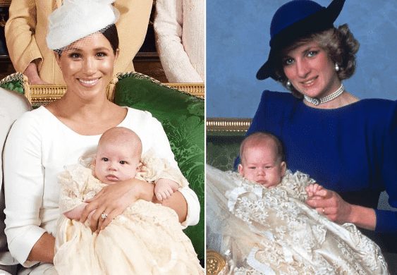 Duchess Meghan holding Archie and Princess Diana cradling Prince Harry | Photo: Getty Images/Chris Allerton