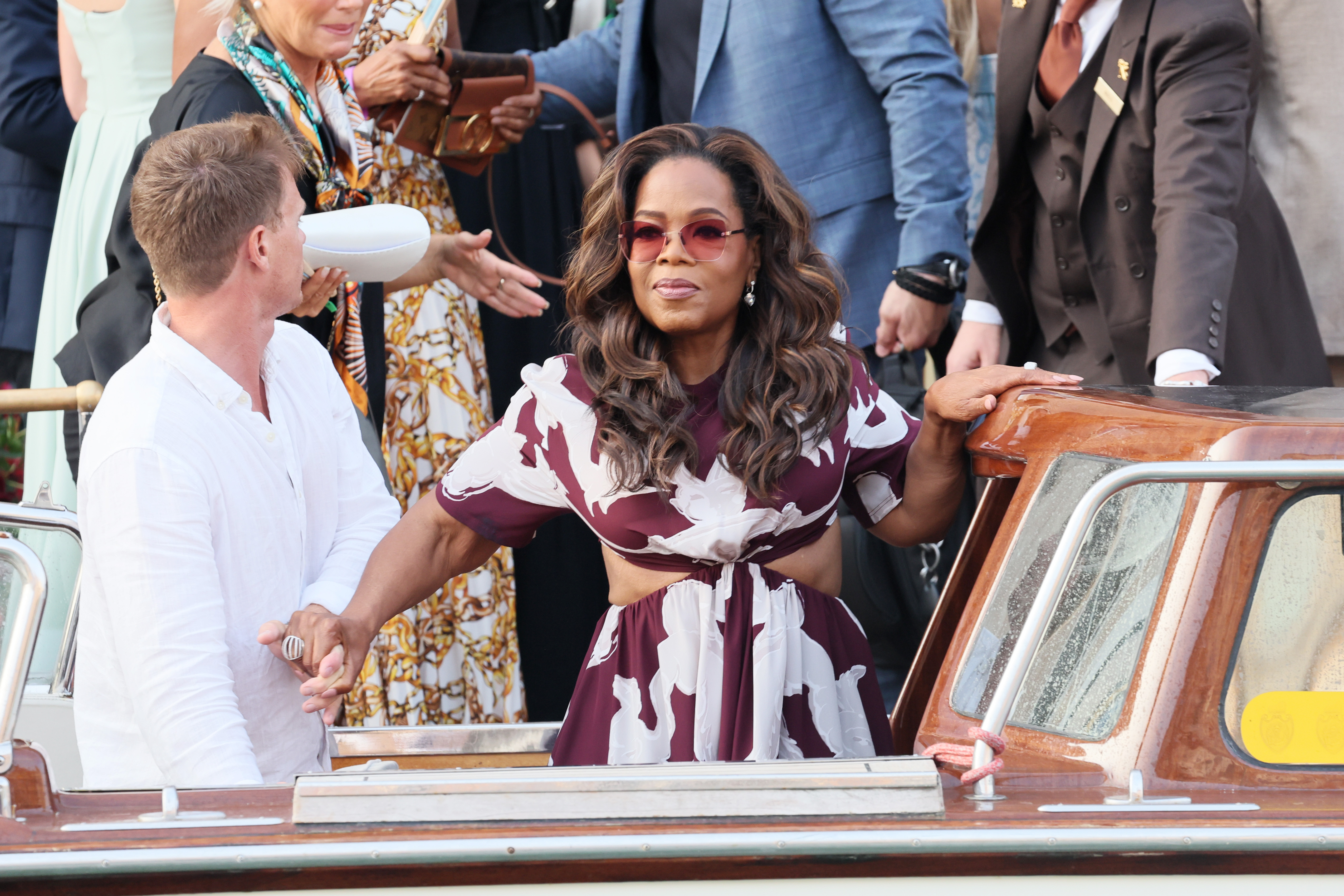 Oprah Winfrey ahead of Jeff Bezos and Lauren Sánchez's wedding at Hotel Gritti on June 26, 2025, in Venice, Italy. | Source: Getty Images