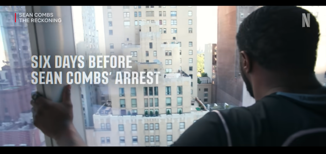 A scene from "Sean Combs: The Reckoning" shows the artist six days before his arrest, as seen in the teaser posted December 1, 2025 | Source: YouTube/Netflix