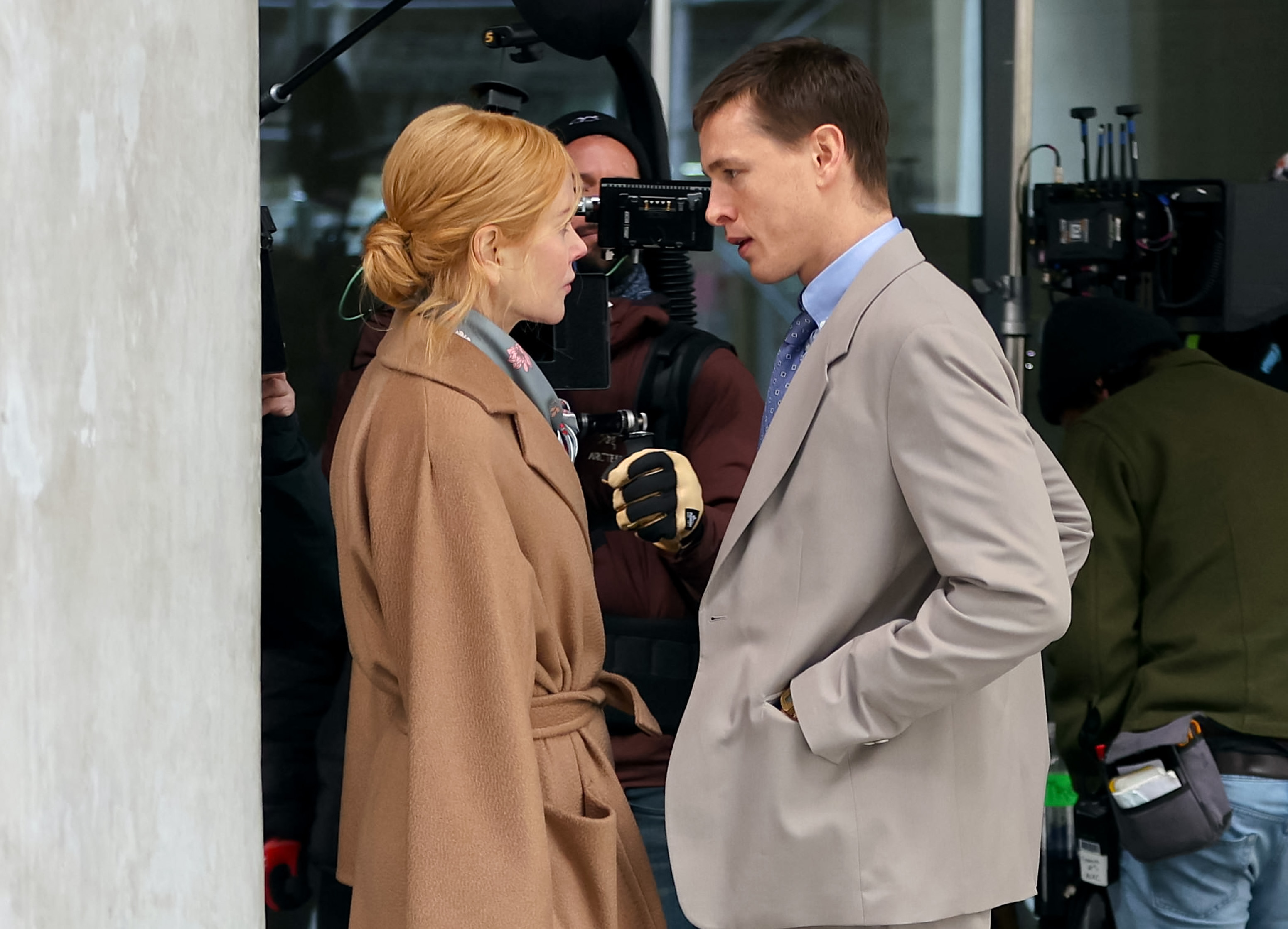 Nicole Kidman and Harris Dickinson are seen filming on the "Babygirl" movie set | Source: Getty Images