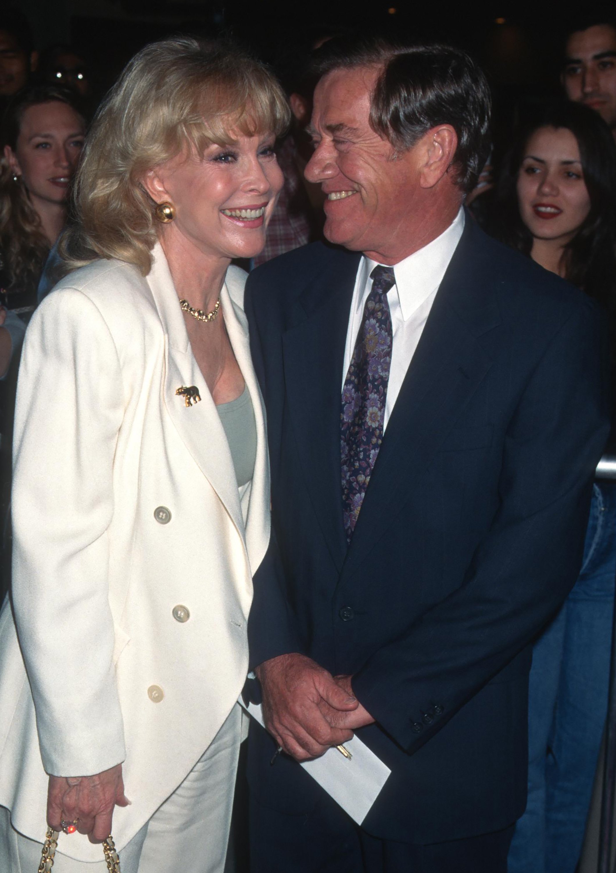 Barbara Eden and Jon Eicholtz attend the 'Broken Arrow' world premiere at Mann National Theater, Westwood, California, February 5, 1996. | Source: Getty Images