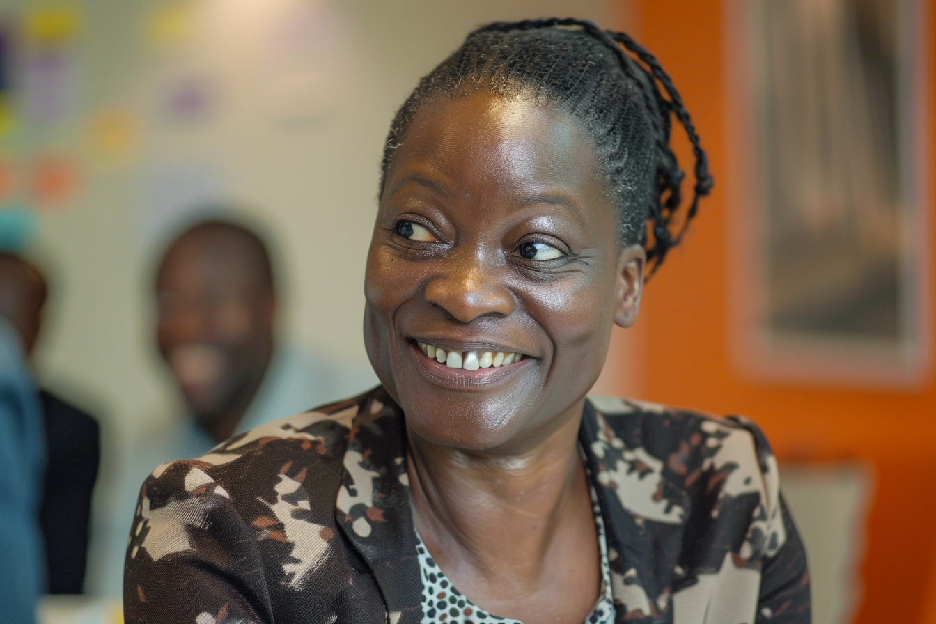 A smiling woman at an office | Source: Midjourney