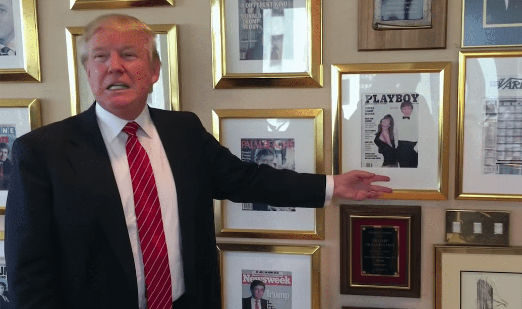 Donald Trump showing his Playboy cover. I Image: YouTube/ Washington Post.