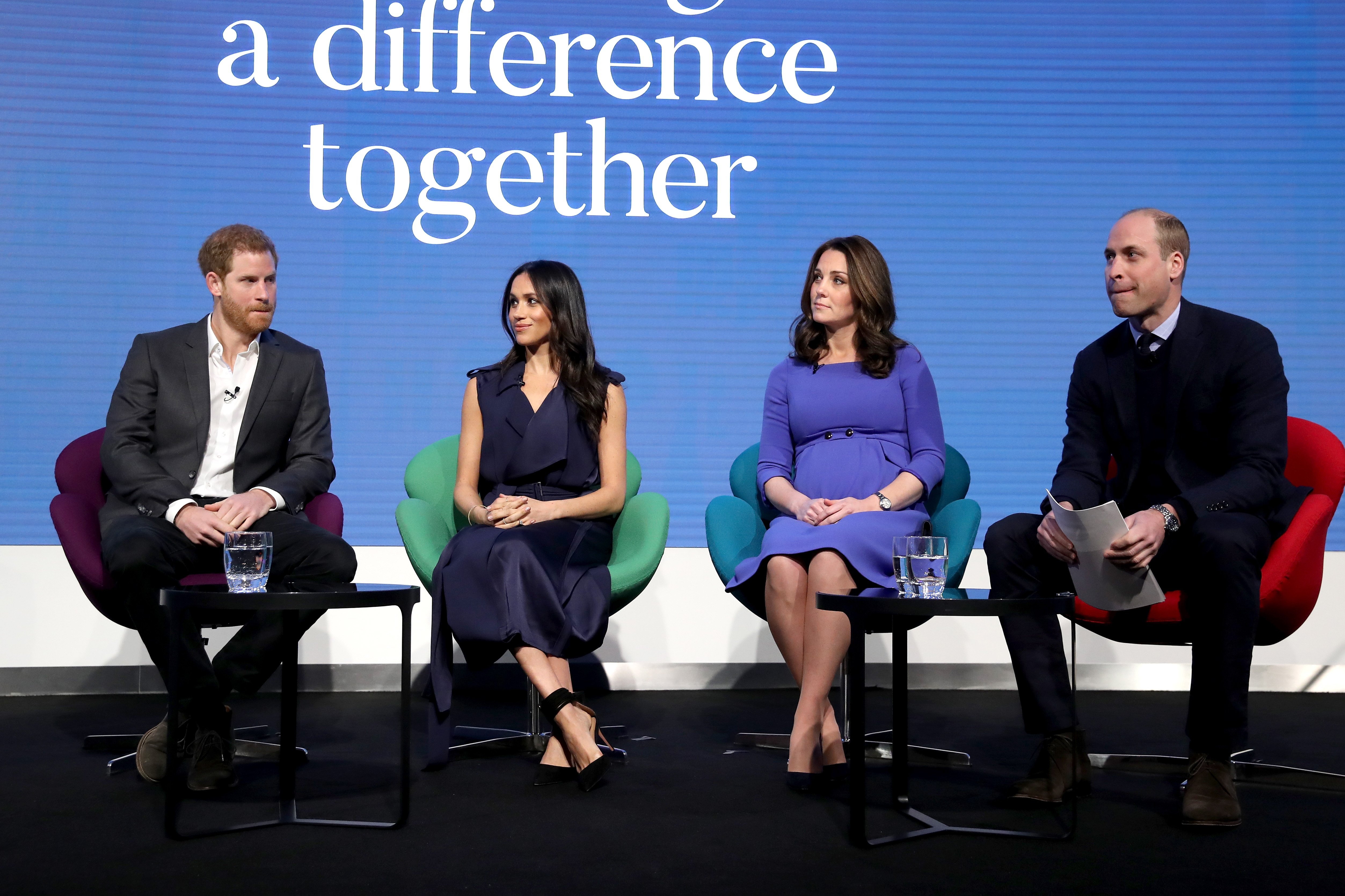 Prince Harry, Meghan Markle, Kate Middleton, and Prince William during the first annual Royal Foundation Forum on February 28, 2018 in London. / Source: Getty Images