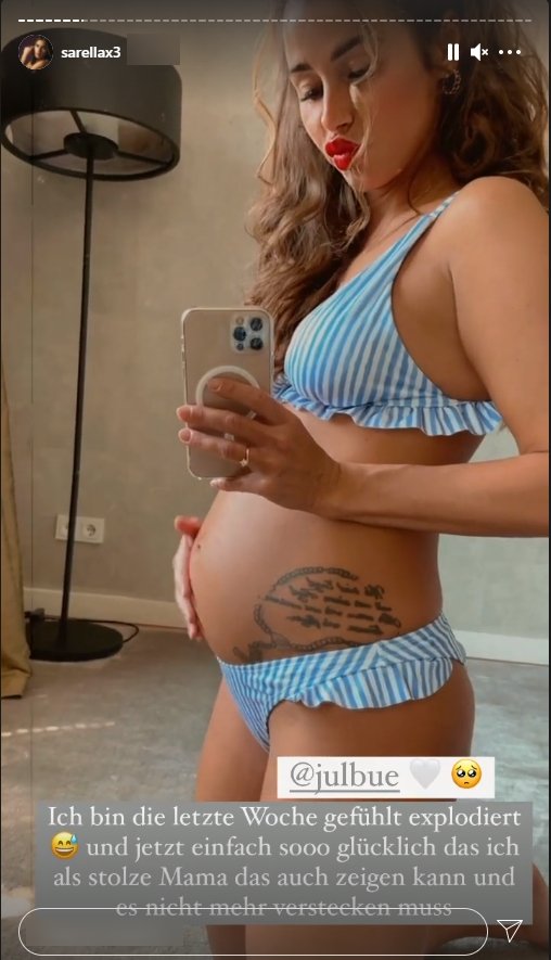 Ausgangstext Sarah Engels berichtet über ihre Schwangerschaft in ihrer Instagram-Story. | Quelle: instagram/sarellax3