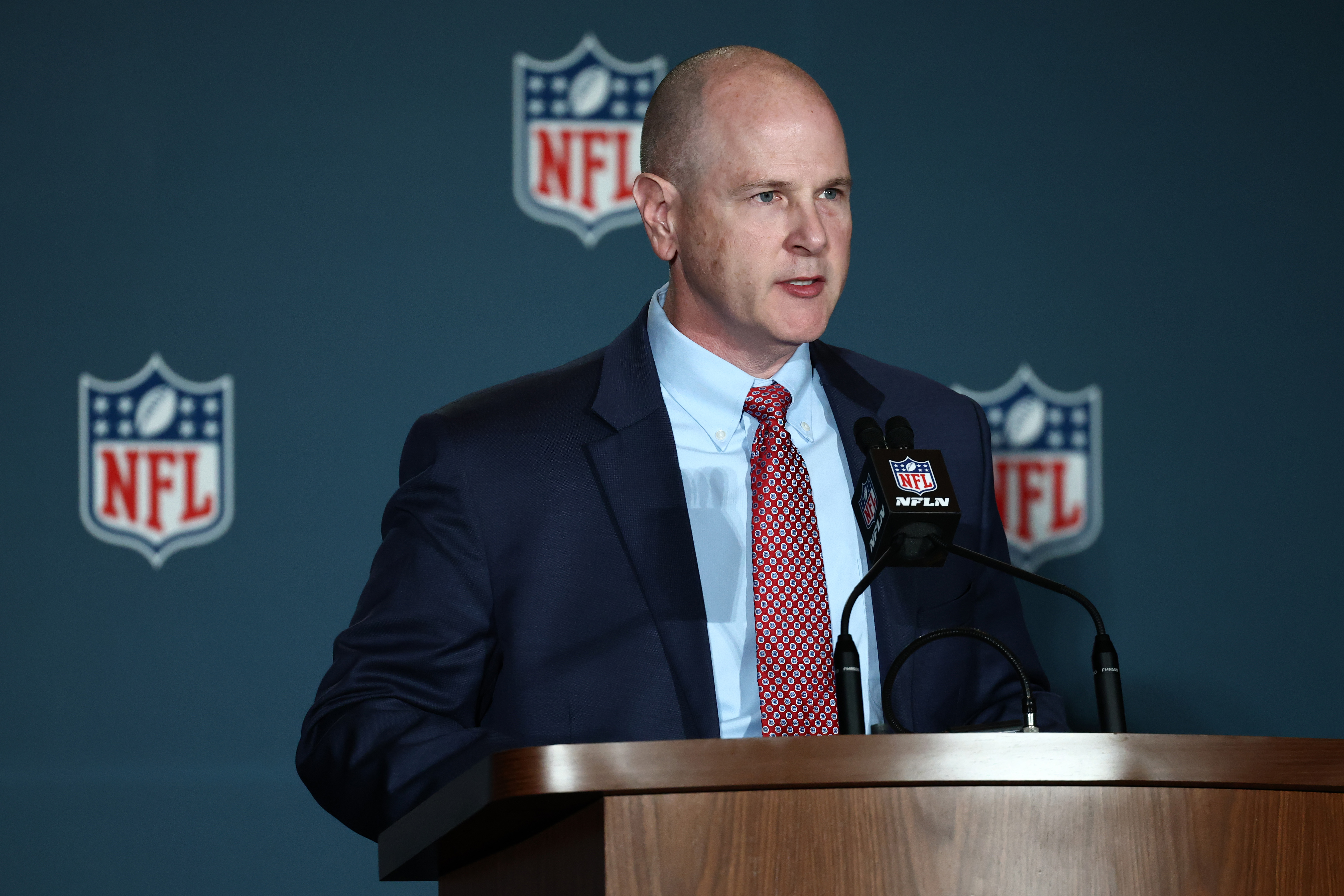 Homeland Security Investigations Special Agent in Charge Eric DeLaune addressing the media during the Super Bowl LIX Public Safety Press Conference. | Source: Getty Images