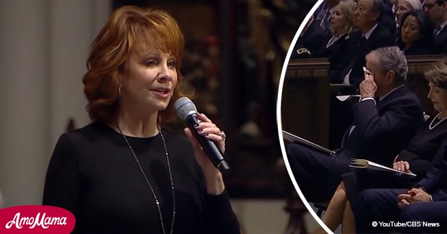 George W. Bush reduced to tears as Reba McEntire sings at his father's funeral 