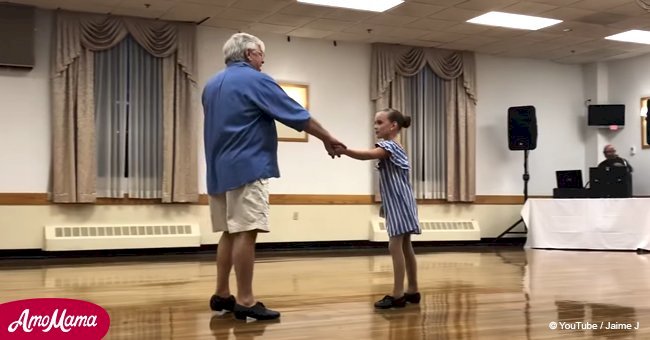 Little girl and her grandfather literally turned tap dancing show upside down