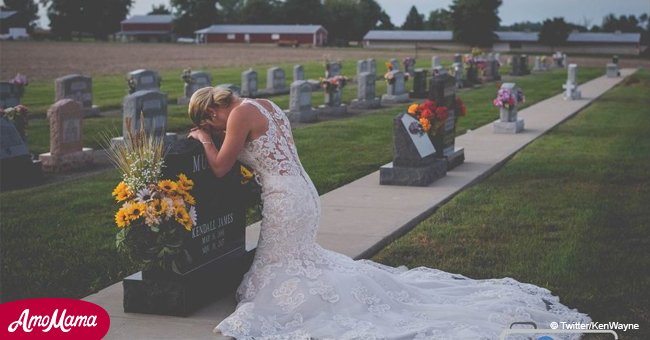 Fiancée takes wedding photos alone at cemetery on the day she planned to marry her husband