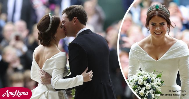 Princess Eugenie shares a first kiss at Royal wedding showing her scars in chic backless dress