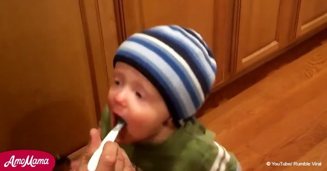 Dad gives toddler ice cream for the first time. Did the kid like it?