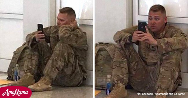 Lone soldier sits at the airport after his flight is delayed to watch his baby's birth 