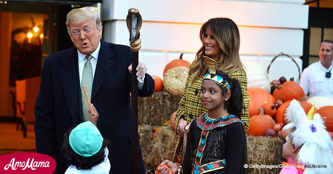 Trump shakes a snake staff at 'fake' news while 'casting a spell' at a Halloween party