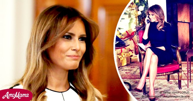 Melania Trump flaunts legs in a black midi dress and red heels helping children to track Santa