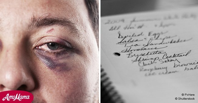 A man wakes up hungover with a black eye and finds a strange note from his wife