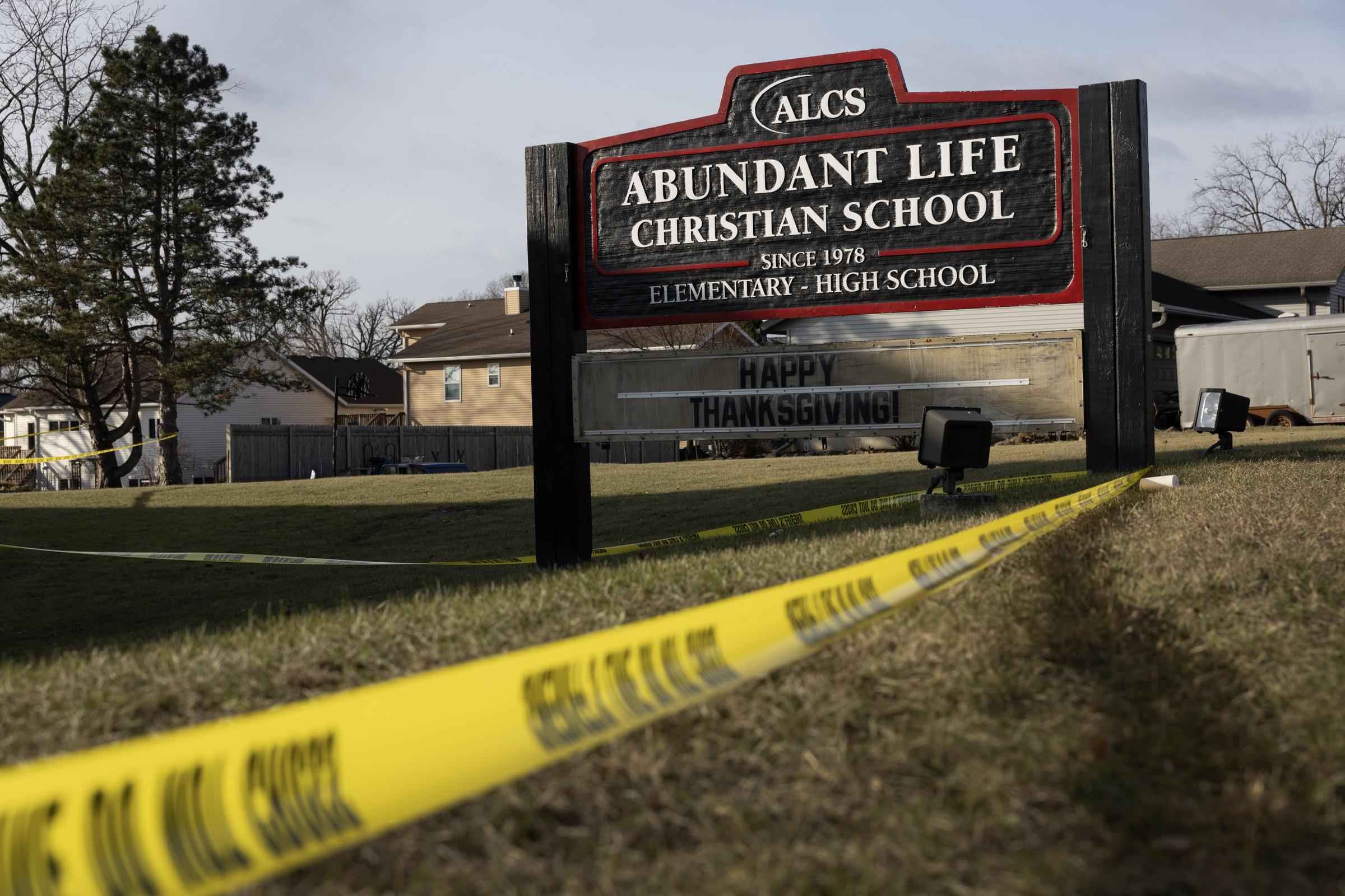 Crime scene tape surrounds Abundant Life Christian School in Madison, Wisconsin on December 17, 2024 | Source: Getty Images