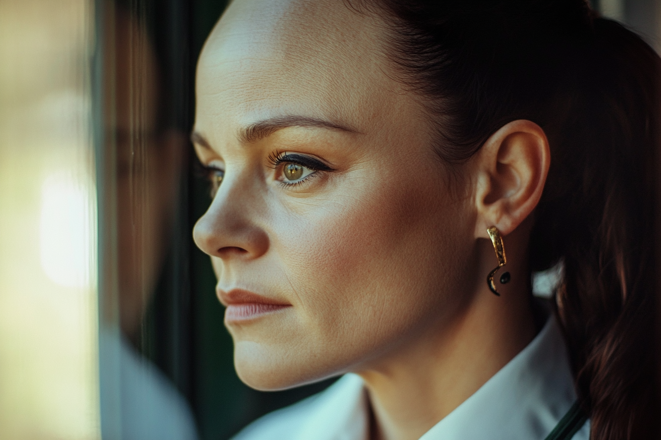 A woman looking outside a window | Source: Midjourney