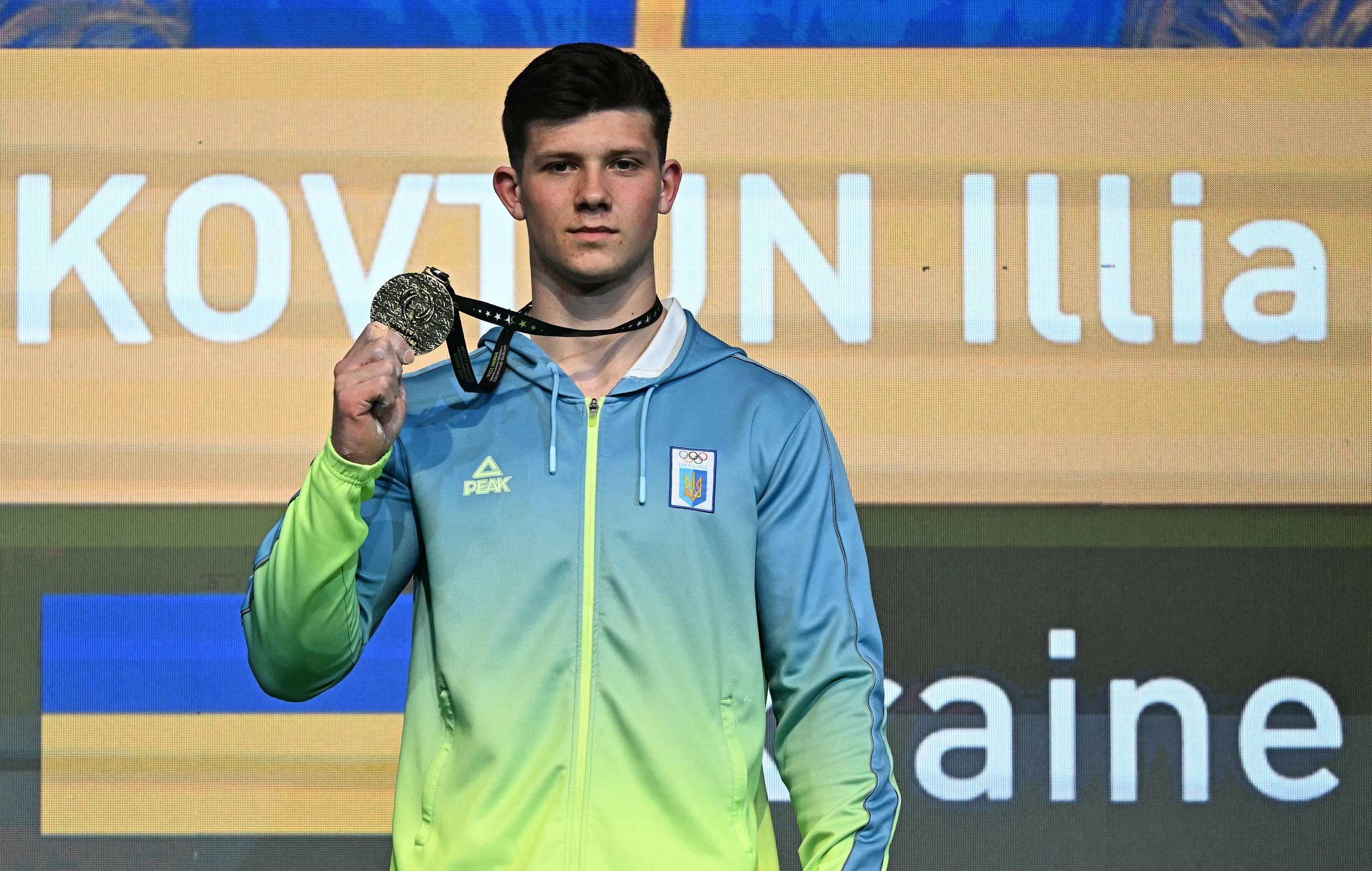 Illia Kovtun celebrating after winning the Parallel Bars during the Men's Individual Apparatus Finals event at the Artistic Gymnastics European Championships on April 27, 2024, in Rimini, Italy. | Source: Getty Images