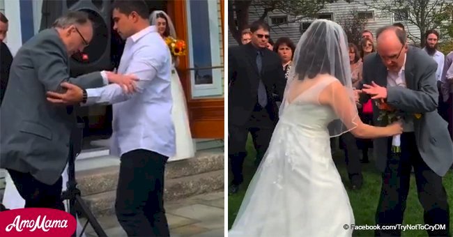 Daughter in tears as her dad stands up from wheelchair to walk her down the aisle