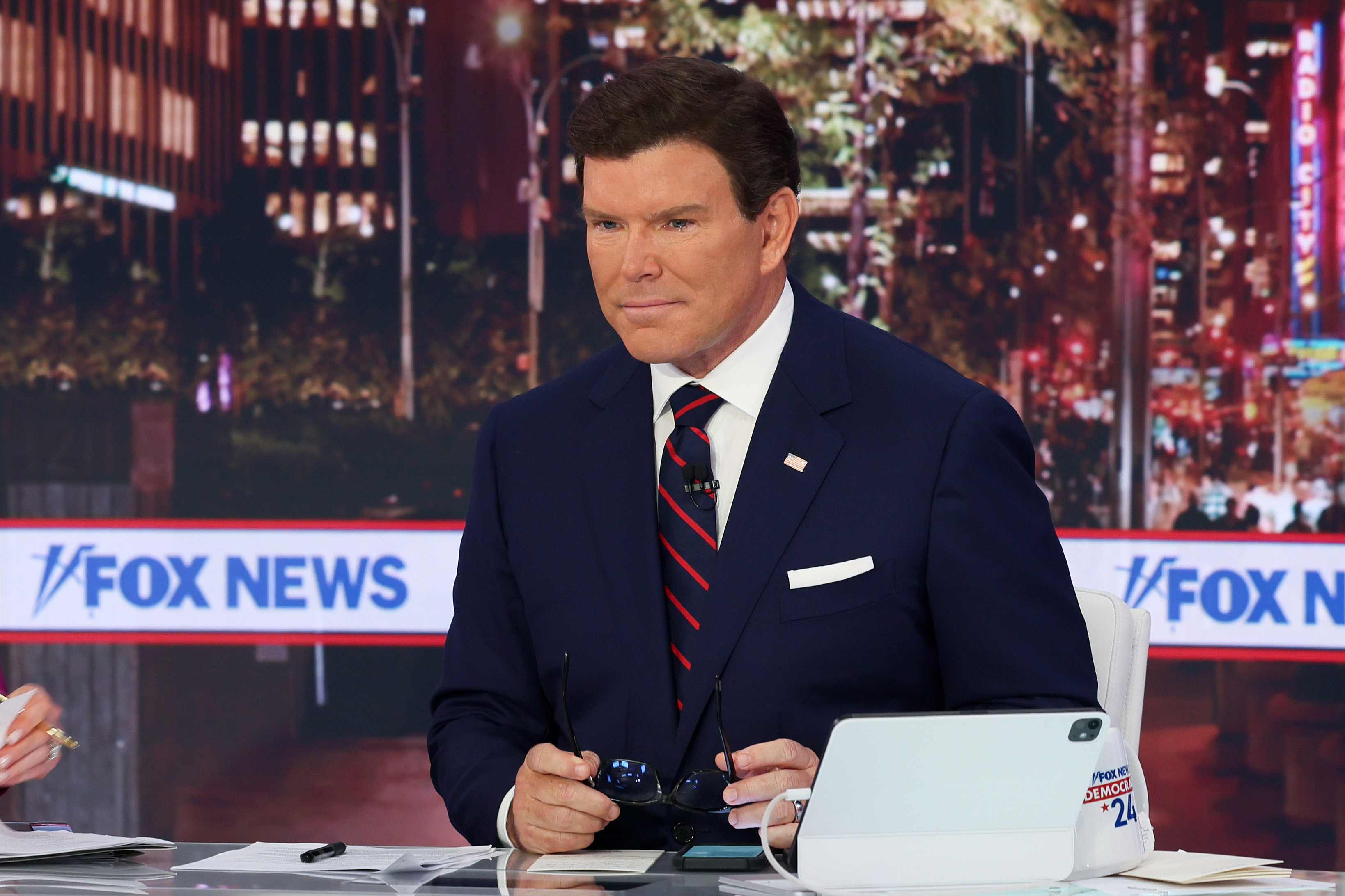 Bret Baier hosts "Democracy 2024: Election Night" at Fox News Channel Studios in New York City on November 5, 2024 | Source: Getty Images