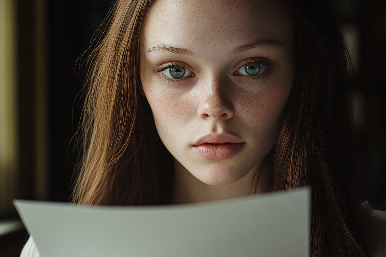 A woman reading a letter | Source: Midjourney