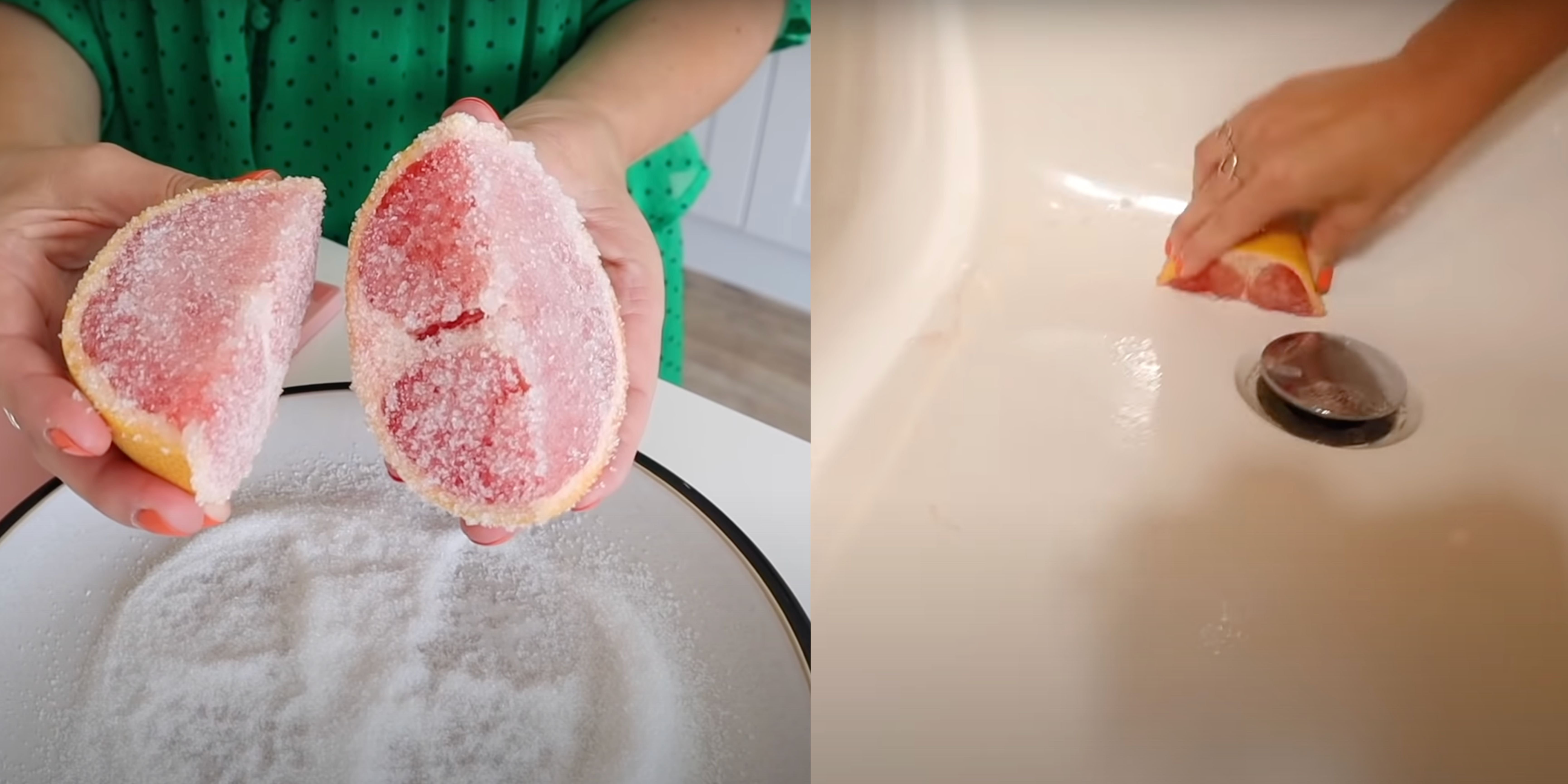 Use grapefruit and sugar to scrub your bathtub clean. | Source: Emily Norris