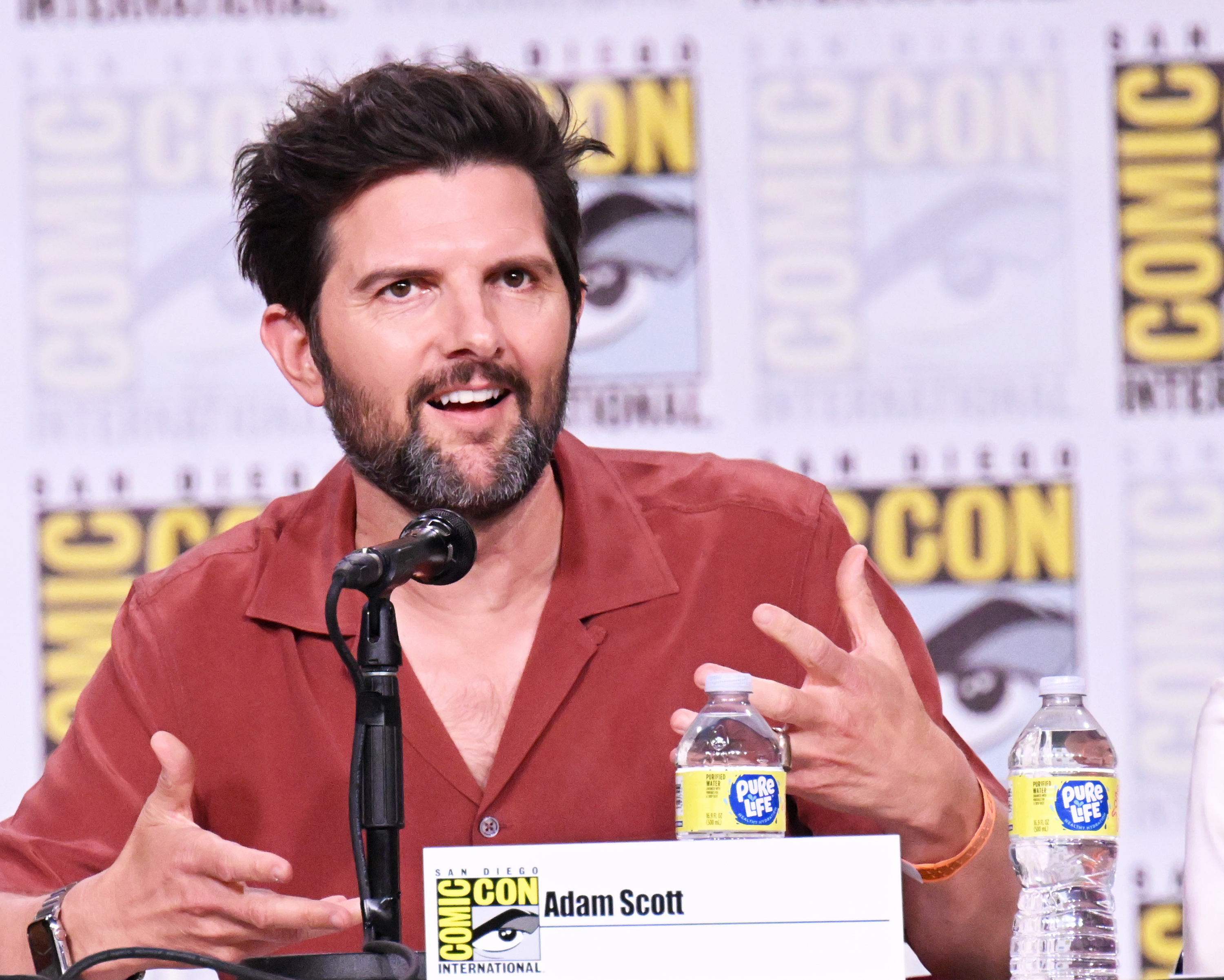 Adam Scott speaks at the "Severance" panel at the San Diego Convention Center on July 21, 2022, in San Diego, California. | Source: Getty Images