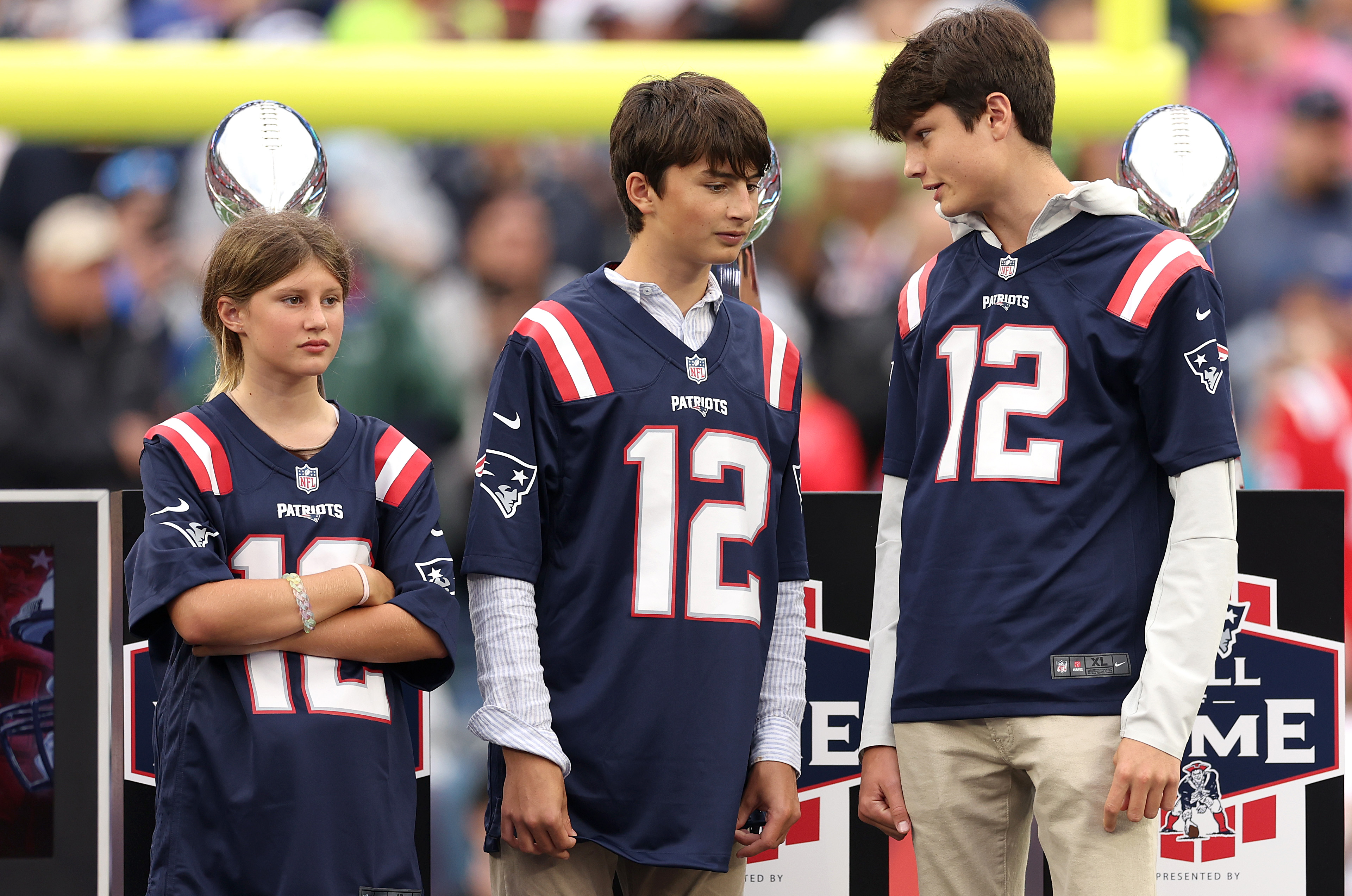 Jack Moynahan, Vivian Lake, and Benjamin Brady at Gillette Stadium, Foxborough, on September 10, 2023 | Source: Getty Images