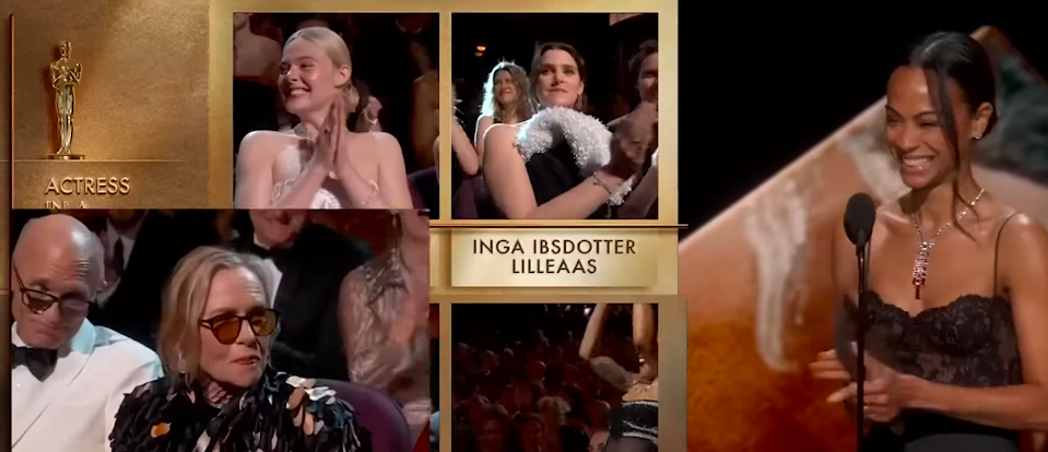 Amy Madigan looks on from the audience as the winner is revealed. | Source: YouTube/ABCNews