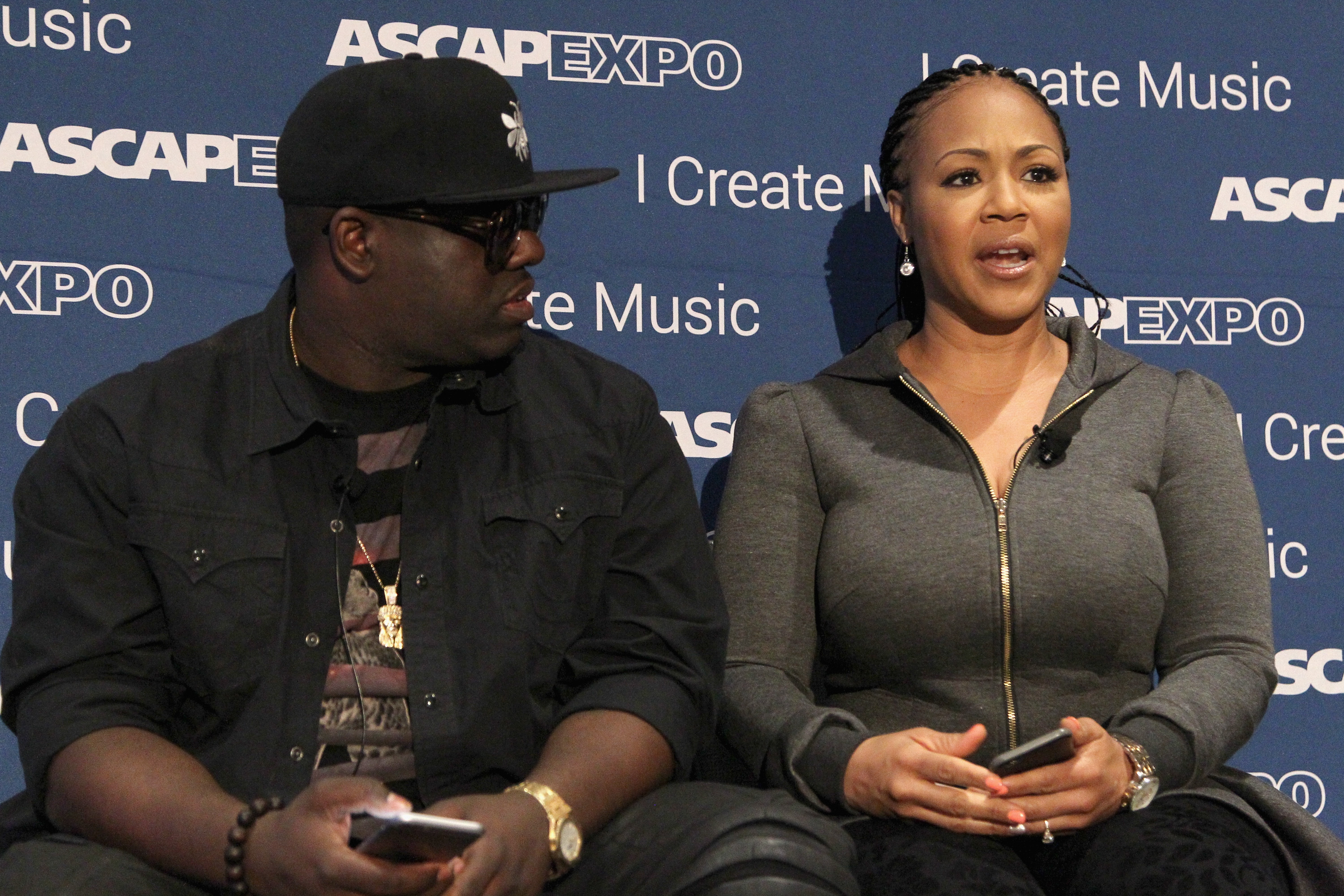 Record producer Warryn Campbell and musician Erica Campbell speak onstage during the iWrite:Master Session during the ASCAP "I Create Music" EXPO on April 28, 2016, in Los Angeles, California | Source: Getty Images