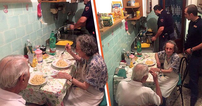 Die Polizei entdeckt ein älteres Ehepaar, das in seiner Wohnung weinte und isst später mit ihnen zum Abend. | Quelle: Facebook/questuradiroma