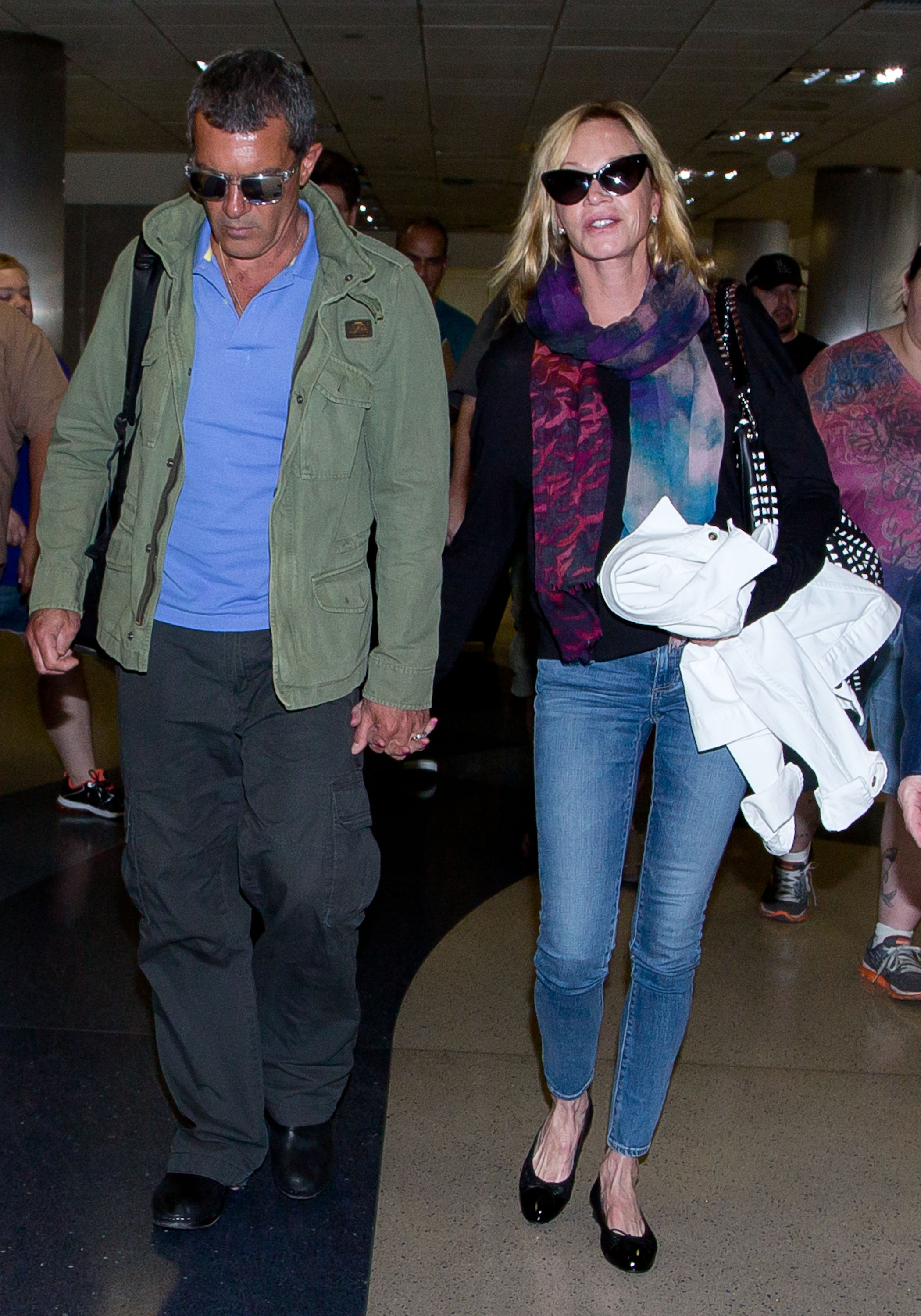 Antonio Banderas and Melanie Griffith spotted at LAX airport on March 16, 2014, in Los Angeles, California. | Source: Getty Images
