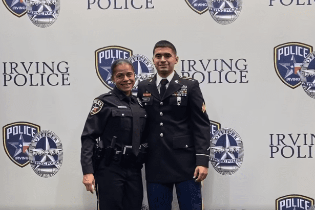 Erika Benning and her son Giovanni Pando attend her swearing-in ceremony as a police officer for the Irving Police Department in Dallas, Texas. | Source: Facebook/Irving Police Department.