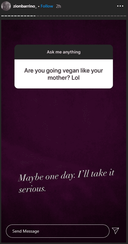 Zion Barrino said she would try going vegan someday. | Photo: instagram.com/zionbarrino_