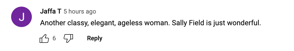 A fan's comment on Sally Field's Award Acceptance Speech at the 29th Annual SAG Awards on February 27, 2023 | Source: YouTube/Netflix