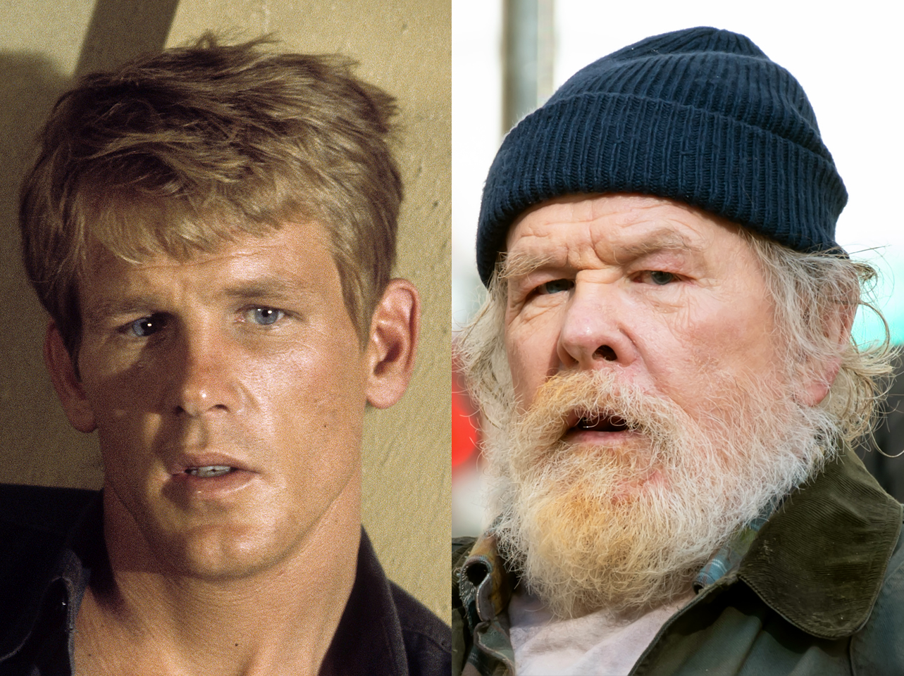 Nick Nolte in his younger years and him now. | Source: Getty Images