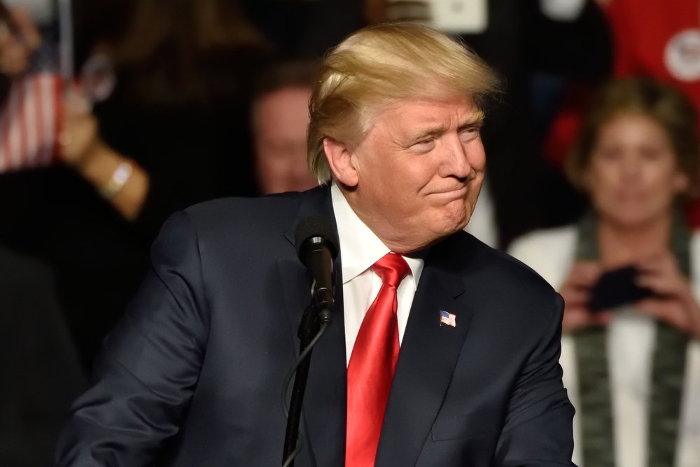 Donald Trump delivers a speech at a "Thank You Tour" rally held at the Giant Center in 2016. | Source: Shutterstock