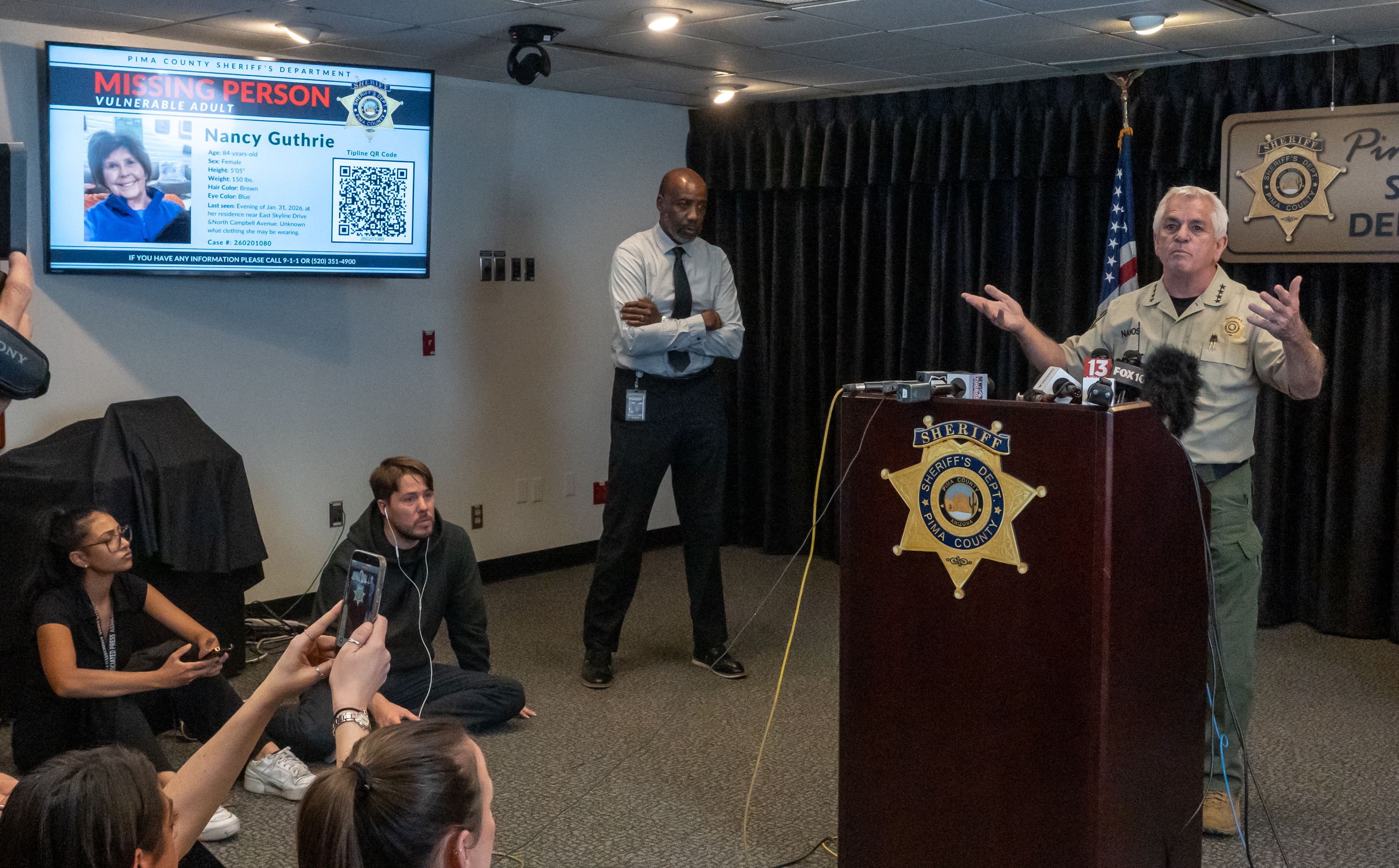 Pima County Sheriff Chris Nanos speaks during a news conference about the search for Nancy Guthrie in Tucson, Arizona, on February 3, 2026 | Source: Getty Images