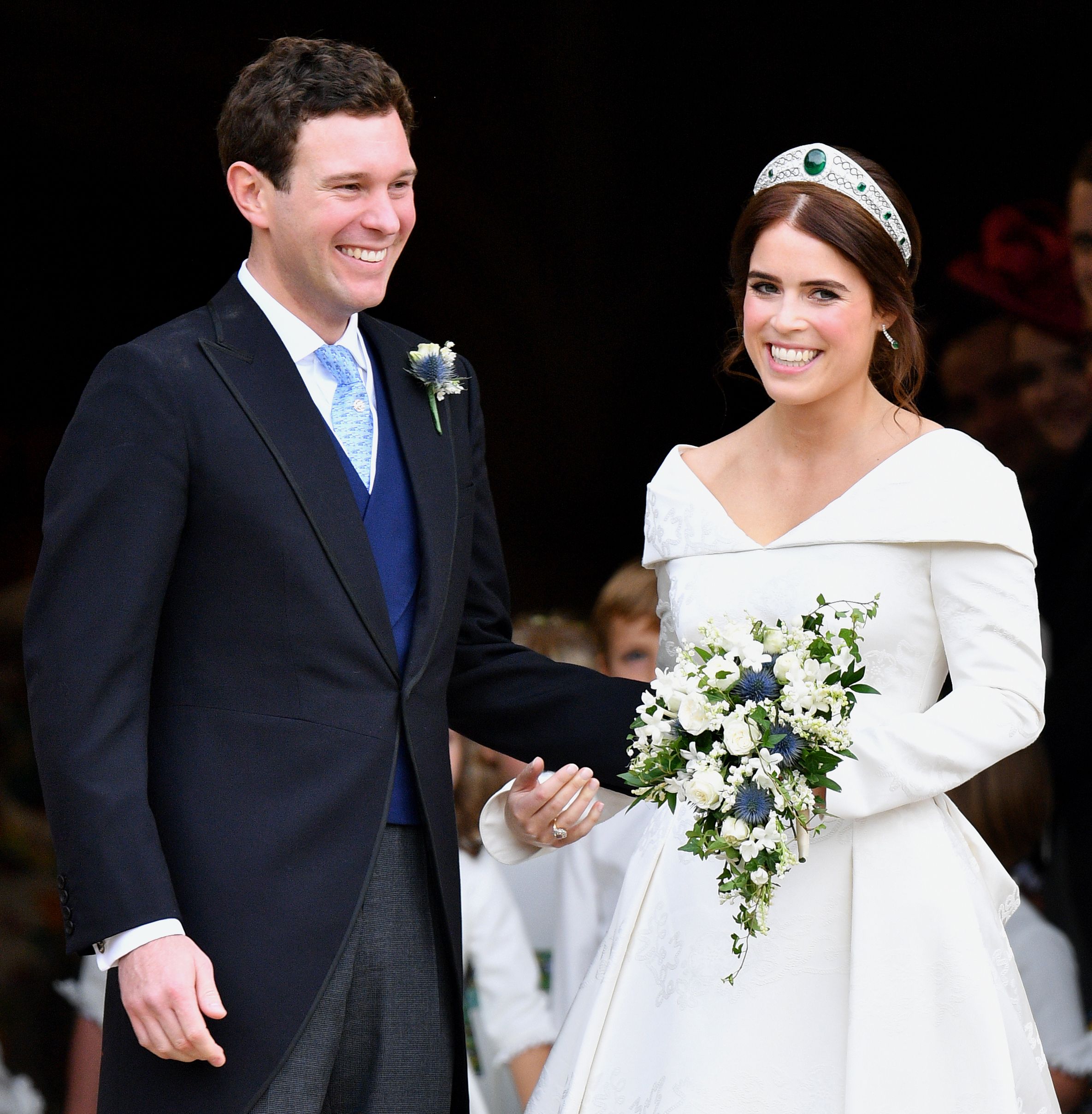 Princess Eugenie and Jack Brooksbank leaving St George's Chapel after their wedding on October 12, 2018 in Windsor, England | Source: Getty Images