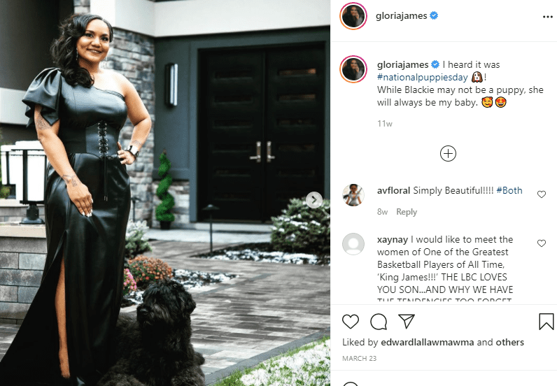 Lebron James' mom, Gloria James in a beautiful black gown and a black dog on Instagram | Photo: Instagram/gloriajames
