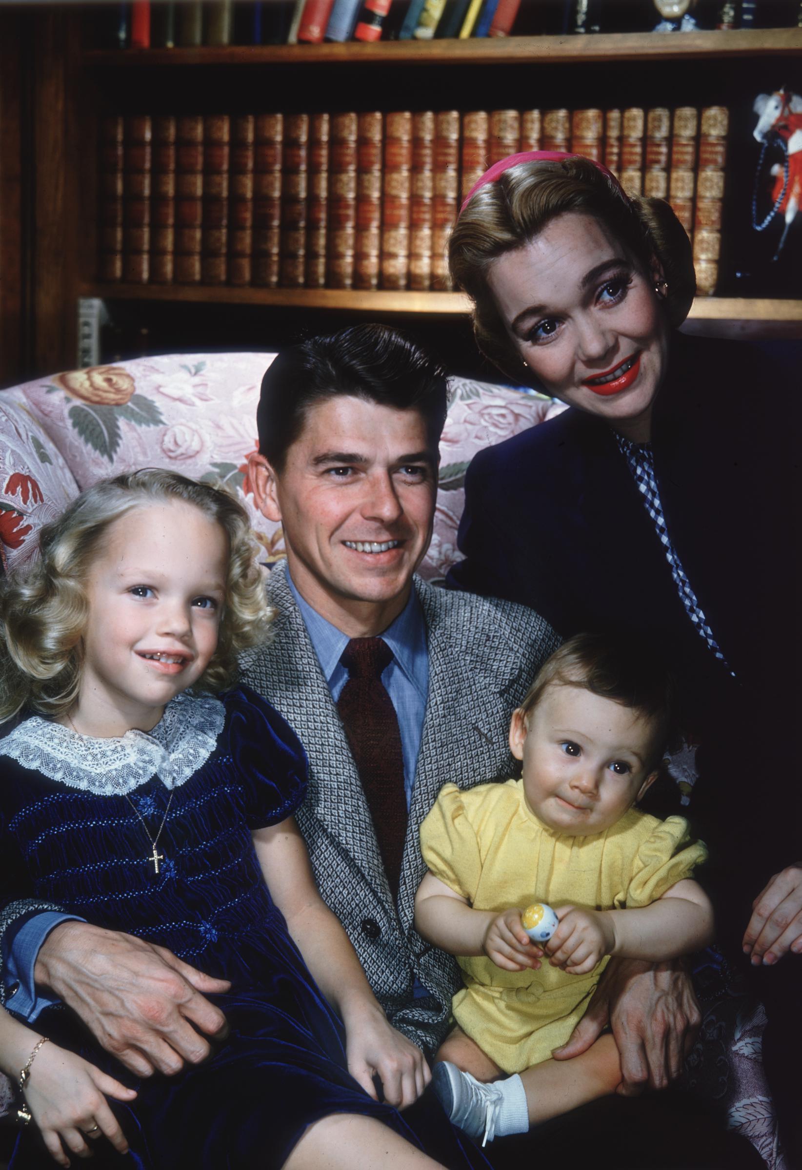 Ronald Reagan and Jane Wyman with their two children, Maureen and Michael in 1945 | Source: Getty Images