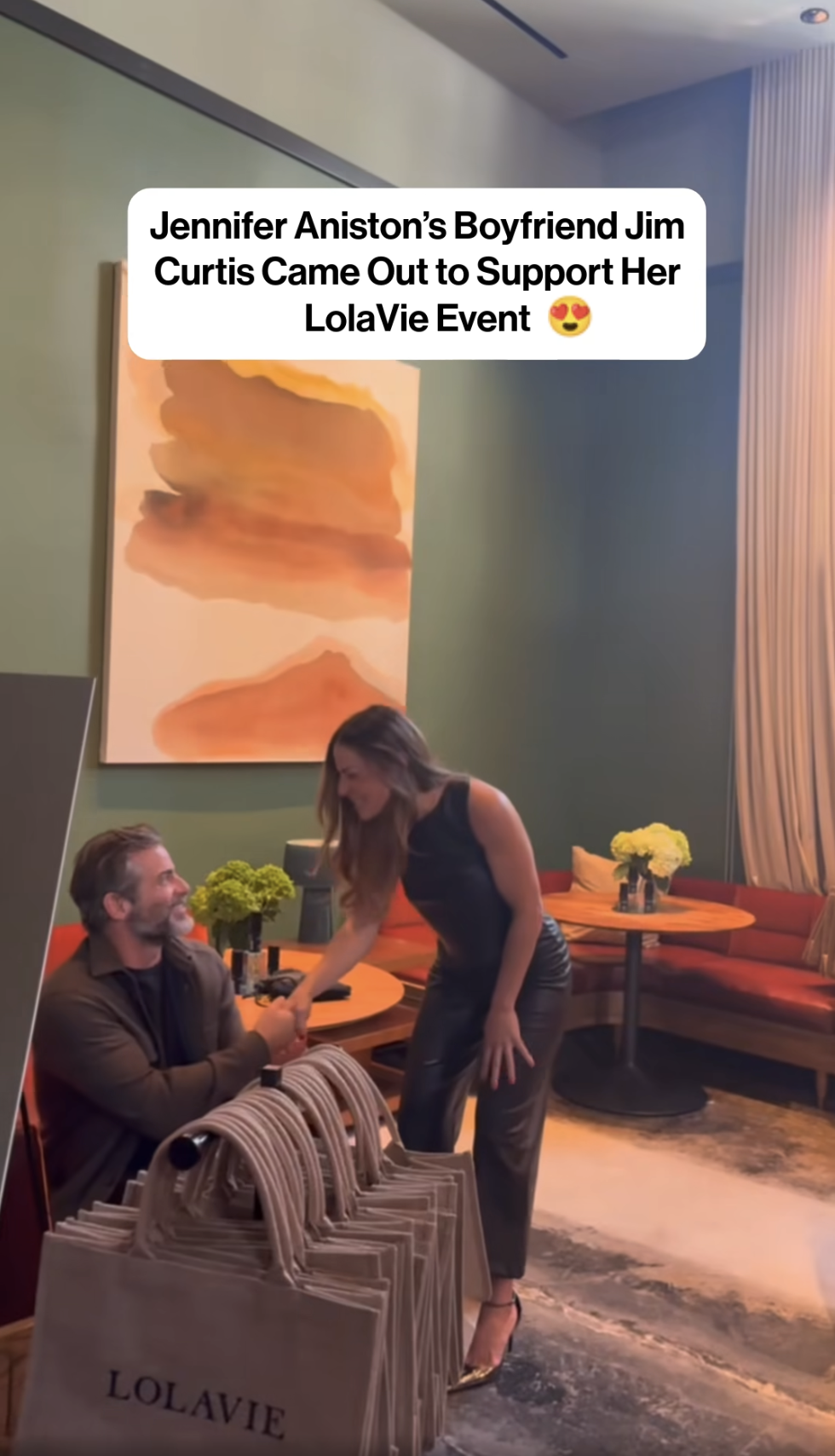 Jennifer Aniston received a sweet show of support from Jim Curtis as she hosted an event for her haircare brand, LolaVie, in Los Angeles. From a post dated August 21, 2025. | Source: Facebook/EntertainmentTonight