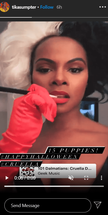 Tika Sumpter dresses up as Cruella de Vil from "The Hundred and One Dalmatians" for Halloween 2020. | Source: Instagram/tikasumpter