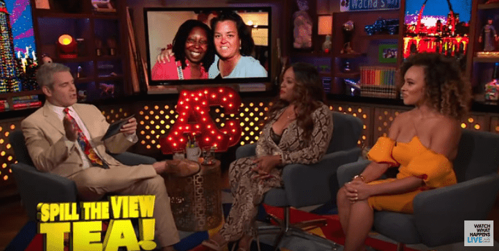 Andy Cohen asking Sherri Shepherd about stories in the tell-all book on 'Watch What Happens Live' on August 11, 2019 | Photo: YouTube/Watch What Happens Live with Andy Cohen 