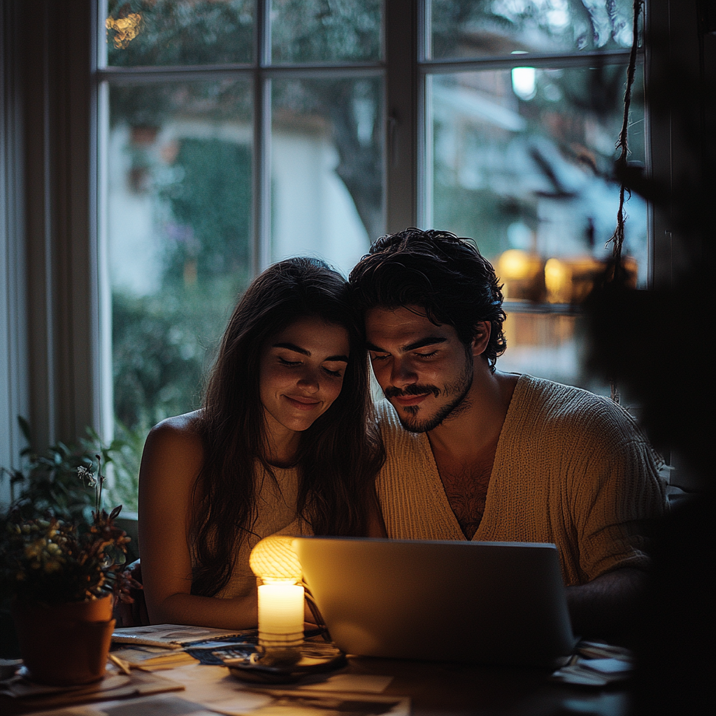 A couple looking at a laptop | Source: Midjourney