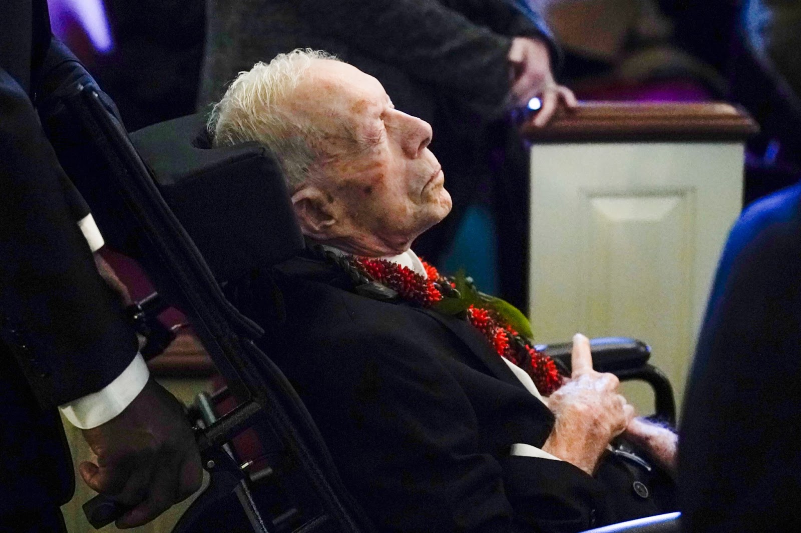 Former President Jimmy Carter at the funeral service for his wife, former first lady Rosalynn Carter, at Maranatha Baptist Church on November 29, 2023, in Plains, Georgia. | Source: Getty Images