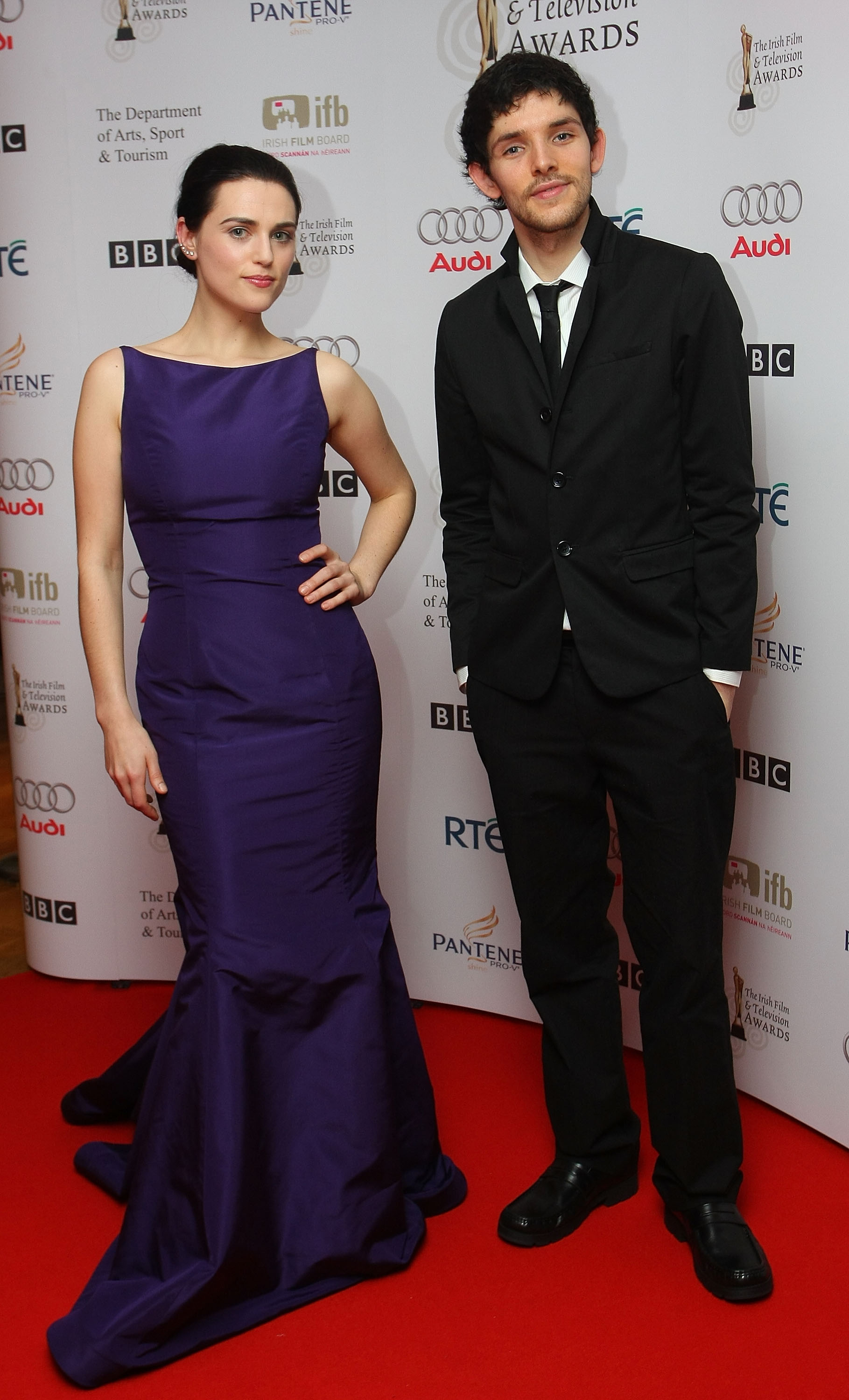 Katie McGrath and Colin Morgan appear in the press room for the Irish Film & TV Awards at the Burlington Hotel on February 14, 2009, in Dublin, Ireland. | Source: Getty Images