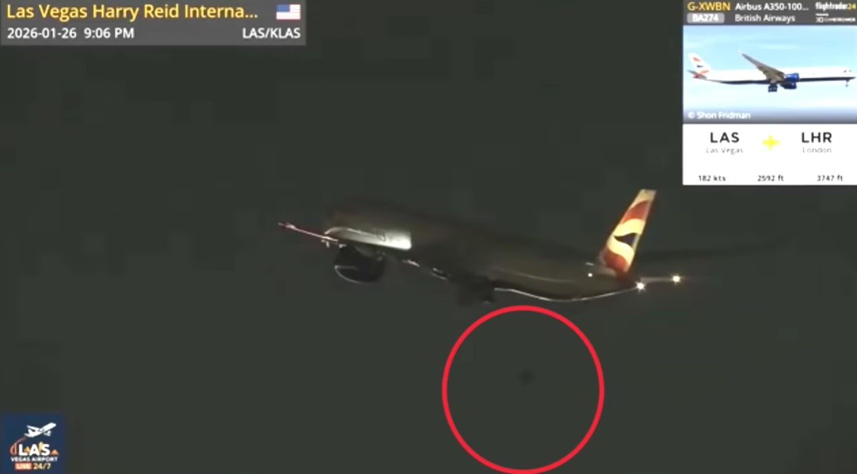 Airbus A350-1000 leaving Harry Reid International Airport on Monday, 26 January 2026. | Source: YouTube/The Independent